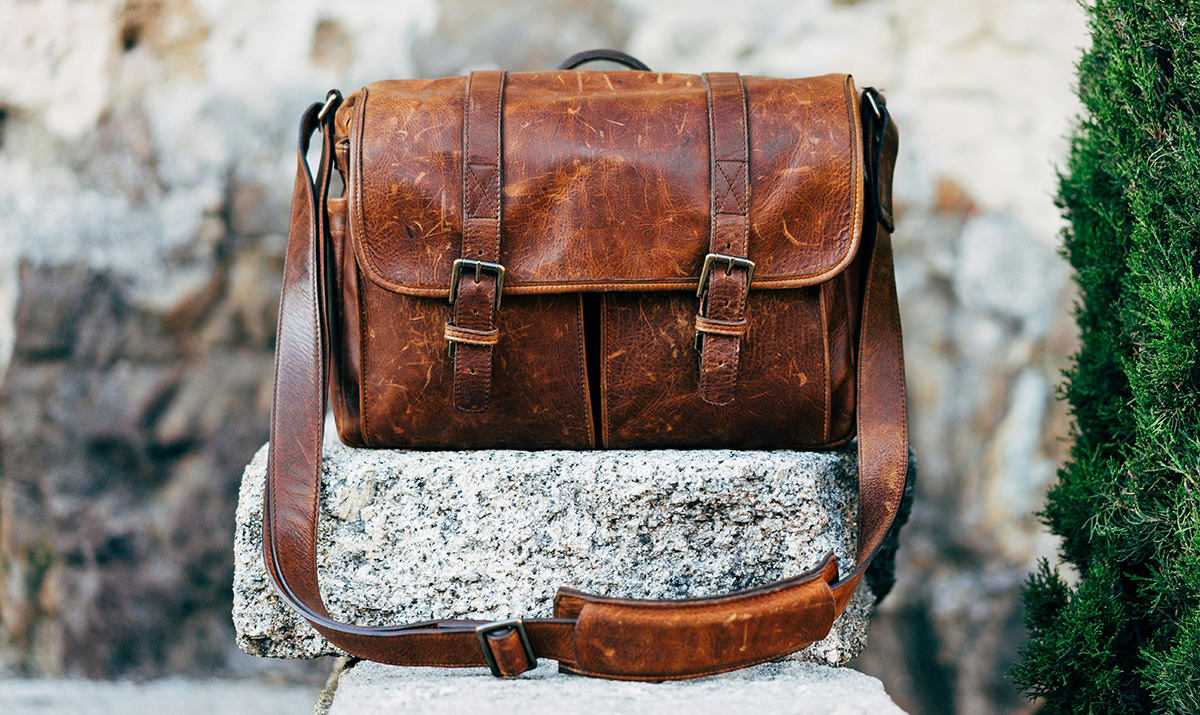 Leather bag with textured details.